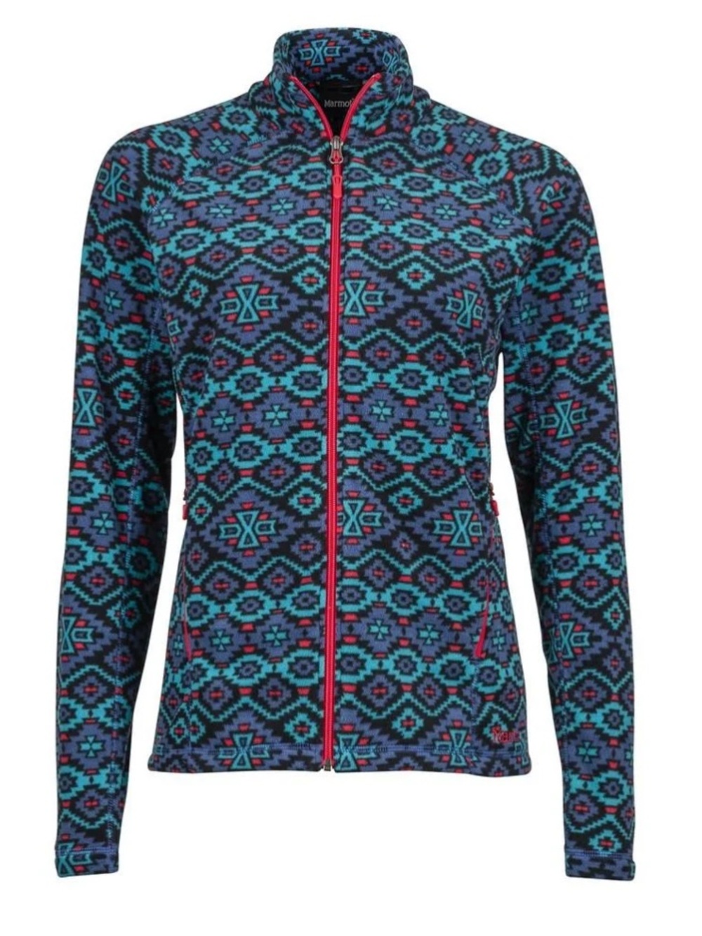 Marmot Women's Rocklin Aztec Print Blue, Green Red Full Zip Fleece Jacket Sz Med